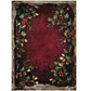 Decorative background paper framed with holly leaf and berry design on a deep red background.