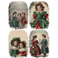 Set of vintage-style illustrations of children in formal attire with decorative elements.