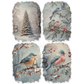 Set of four winter-themed images with birds and nature elements.