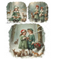 Collage of three vintage-style illustrations of children in a snowy forest with animals.