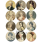 Collection of circular portraits of 18th century french figures with styled hair on a white background.