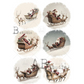 Set of six Christmas-themed designs featuring Santa Claus in a sleigh with reindeer.
