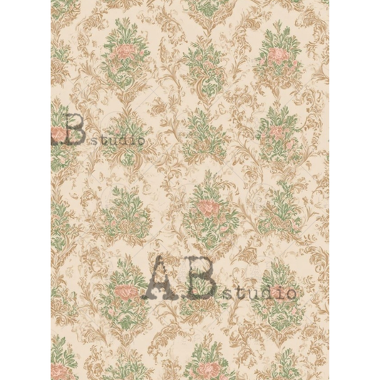 Decorative paper with damask floral pattern.