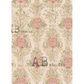 Decorative paper with floral damask pattern in pink,  and ivory with green leaves.