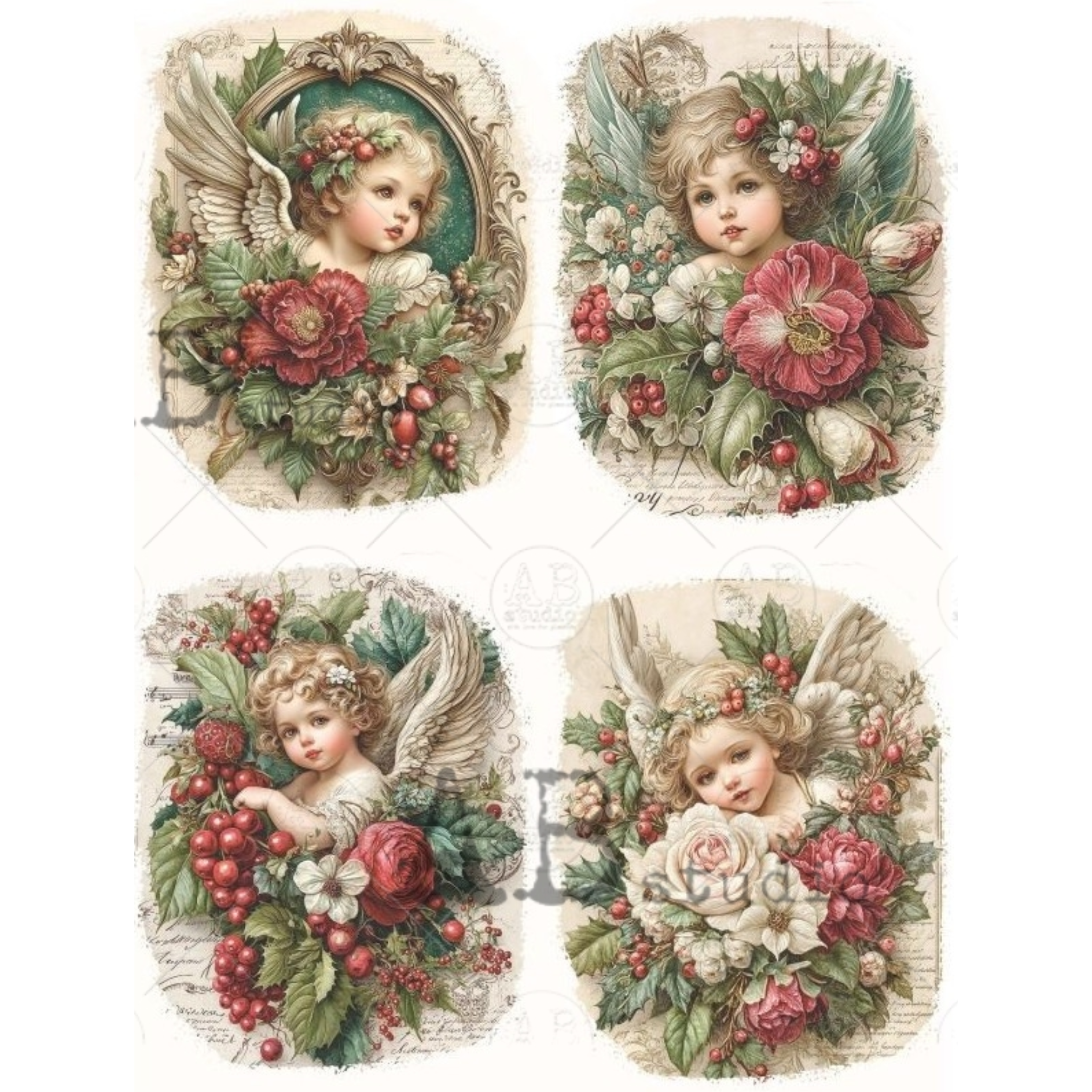 Four Christmas Angels - Decoupage Rice Paper – Milton's Daughter
