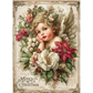 Vintage-style image of a baby/angel surrounded by flowers and the text 'Merry Christmas'.