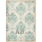 Decorative damask pattern with pale blue and beige.