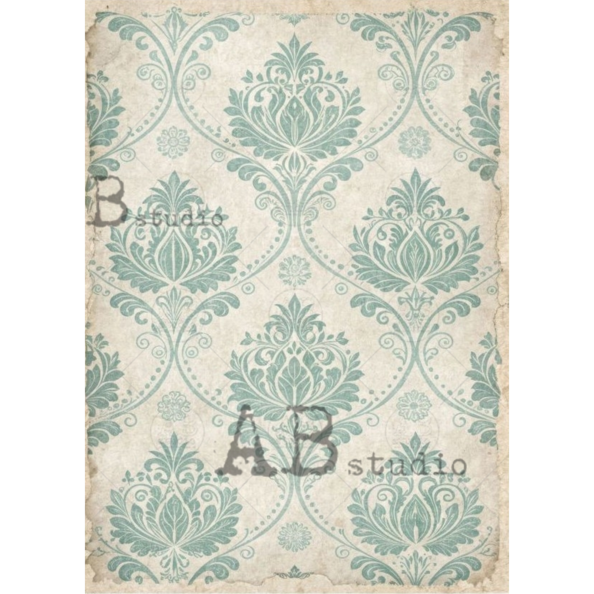 Decorative damask pattern with pale blue and beige.