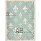 Decorative paper with fleur-de-lis pattern  on a light blue background.
