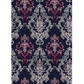 Patterned damask design in burgandy and white on a dark blue background.
