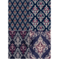 Four patterned damask designs in burgandy and white on a dark blue background.