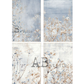 Four impresionist style floral designs on water background.