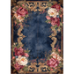 Decorative floral frame with pink and white flowers on a dark blue background.
