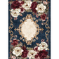 Decorativefloral patterned paper with an ornate plate design on a dark blue background.
