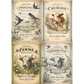 Set of four vintage-style farm product labels featuring cows and nature elements.