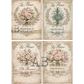 Four page design featuring florals and grain sack stripes with "Le Fleur Provence" text on a beige background.