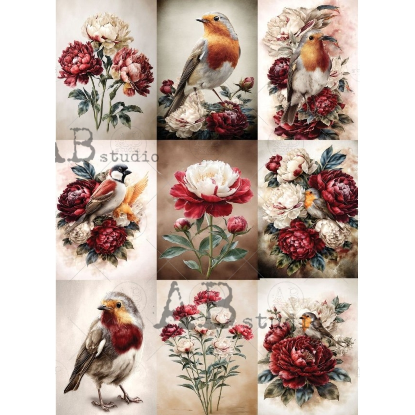9 Image collage of birds and flowers.