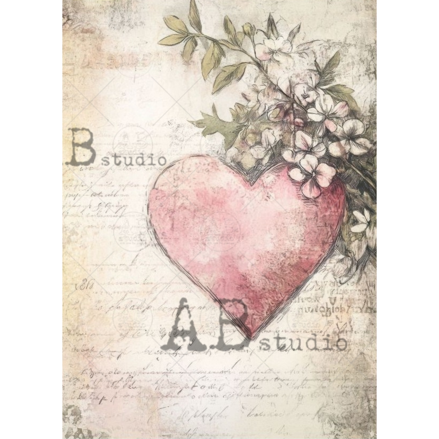 Heart with floral elementson a textured background.