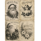 A set of four vintage Christmas card designs featuring sepia-toned backgrounds with antique typography and illustrations of Santa Claus, angels, flowers, and holiday greetings in French and English.