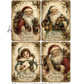 A set of four vintage Christmas art prints featuring Santa Claus and a young girl in holiday attire, with 'Merry Christmas' text and holly details.