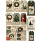 A set of 15 vintage-style Christmas gift tag images with various holiday illustrations including wreaths, Christmas trees, a red post box, and 'Merry Christmas' text.