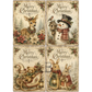 Four vintage Christmas images, each with 'Merry Christmas' lettering and different festive illustrations: a deer, a snowman, a teddy bear in a sleigh, and two rabbits.