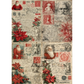 A vintage-style Christmas 4 image sheet featuring red poinsettias, Santa Claus portraits, cherub illustrations, postage stamps, and handwritten script on an aged cream background.