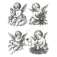 Four black and white  cherub illustrations.