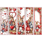 Five horizontal decorative banners featuring illustrated rabbits, hearts, roses, and red ribbon borders.