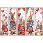 Illustrations of bunnies in Valentine's Day outfits with hearts and balloons on a white background.