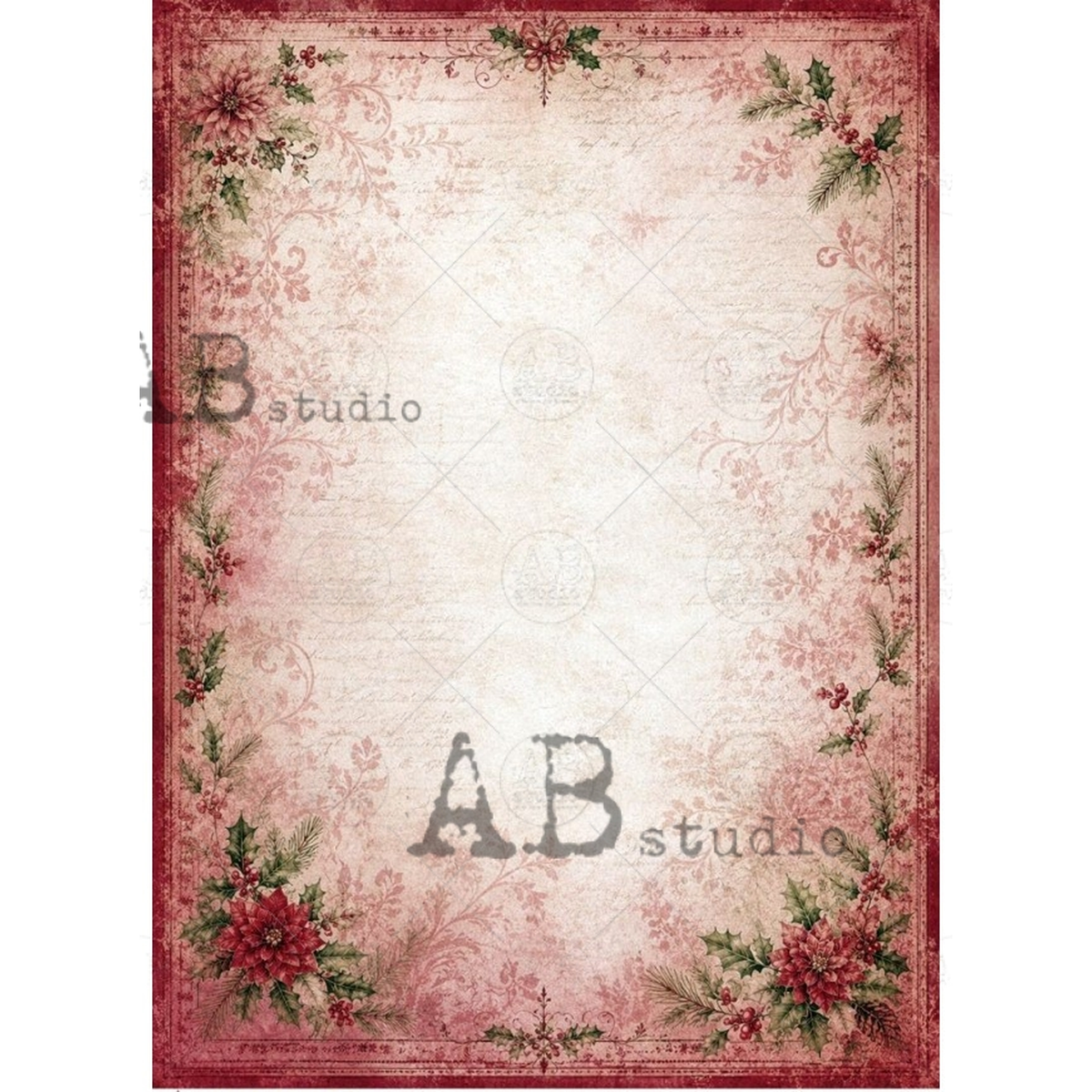Framed background image with a magenta border and poinsettias and a cream colored background.
