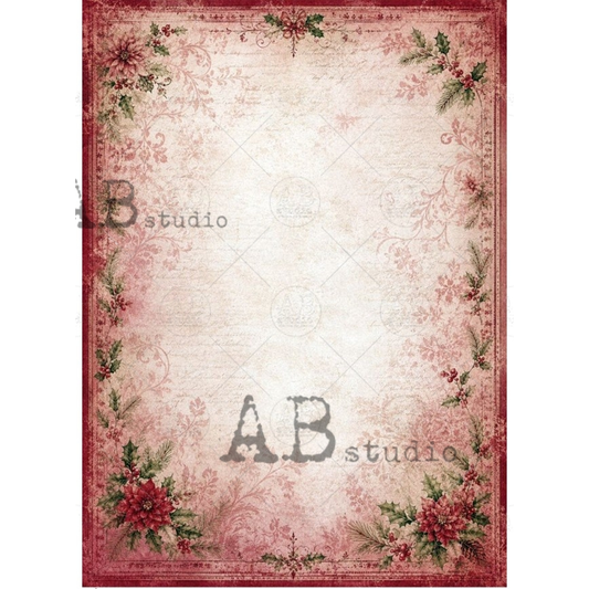 Framed background image with a magenta border and poinsettias and a cream colored background.