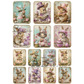 Set of 16 vintage-style mini images featuring rabbits in hats and dresses on a white background.