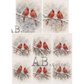 Eight illustrated images of cardinals on snowy branches.