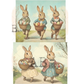 Two sets of illustrations featuring rabbits with baskets of Easter eggs in a vintage style.