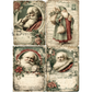 Four vintage style images of Santas in different poses printed over vintage postcard images.