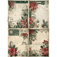 Four vintage style images of poinsettias on scripted text with pinecones and  postmarks.