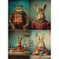 Collage of animals in human-like attire with a vintage, renaissance aesthetic.