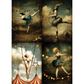 Collage of four vintage-style illustrations of acrobats performing various acts against a circus-themed background.
