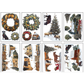 IOD Mini Transfer 'A Cotswold Christmas' -grid of eight Christmas-themed transfers on white backgrounds, including wreaths, a dog with a banana collar, a reindeer by a Christmas tree, snowy cabins, trees, and winter animals.