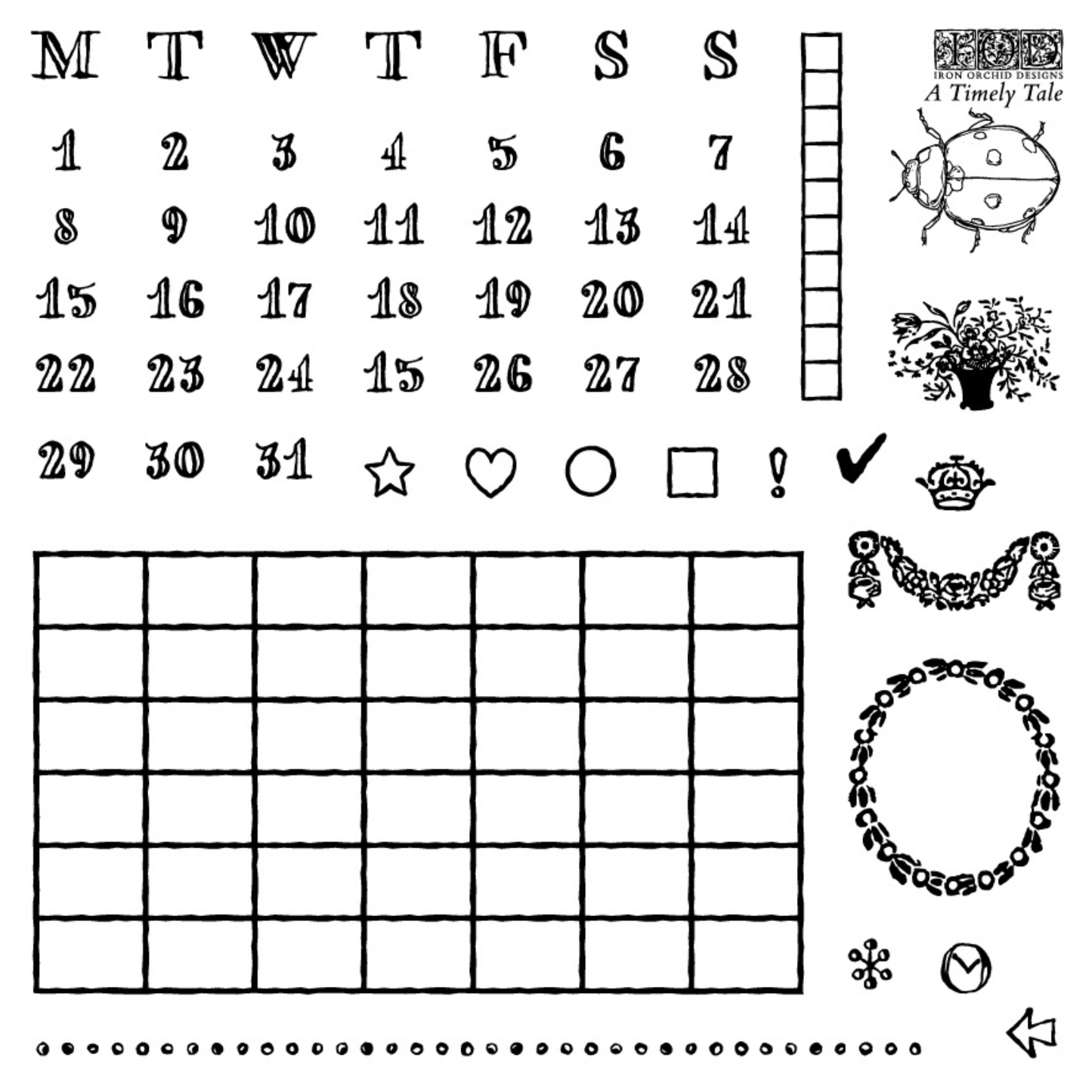 A Timely Tale IOD MIni Stamp Boxed Set by Iron Orchid Designs, Sheet 1 of 4.