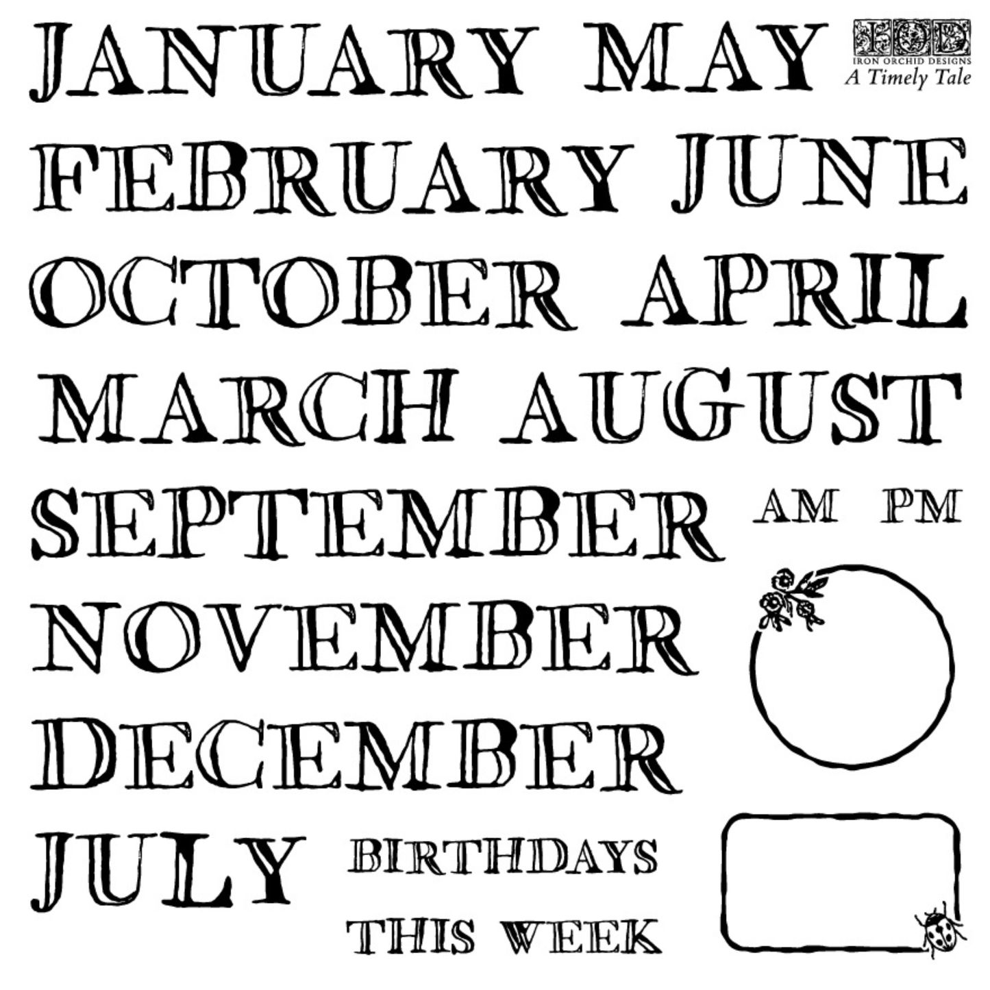 A Timely Tale IOD MIni Stamp Boxed Set by Iron Orchid Designs, Sheet 2 of 4.