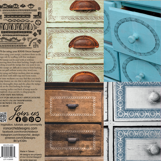 "Adornment" IOD Stamps by Iron Orchid Designs. SIngle sheet stamp set available at Milton's Daughter. Back cover photo.