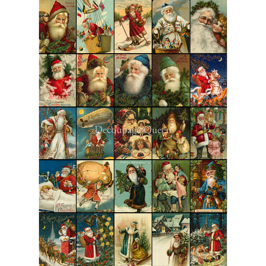 "Advent Santas" decoupage rice paper by Decoupage Queen. Available at Milton's Daughter.