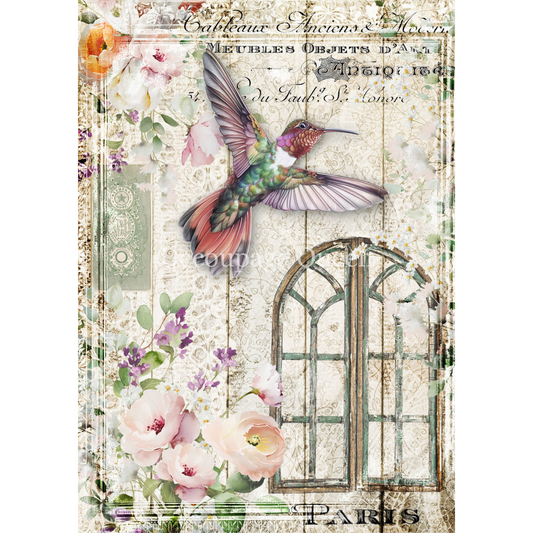 "Airy Hummingbird" decoupage rice paper by Decoupage Queen. Available at Milton's Daughter.