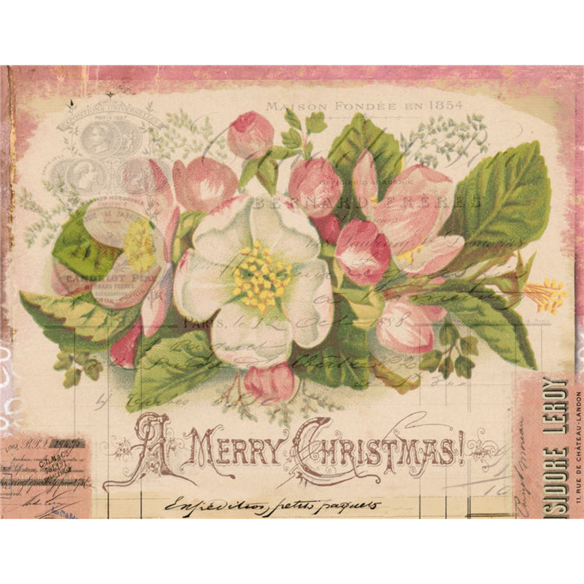 "A Merry Christmas Pink Florals" 24 lb. decoupage paper by Monahan Papers. Available at Milton's Daughter.