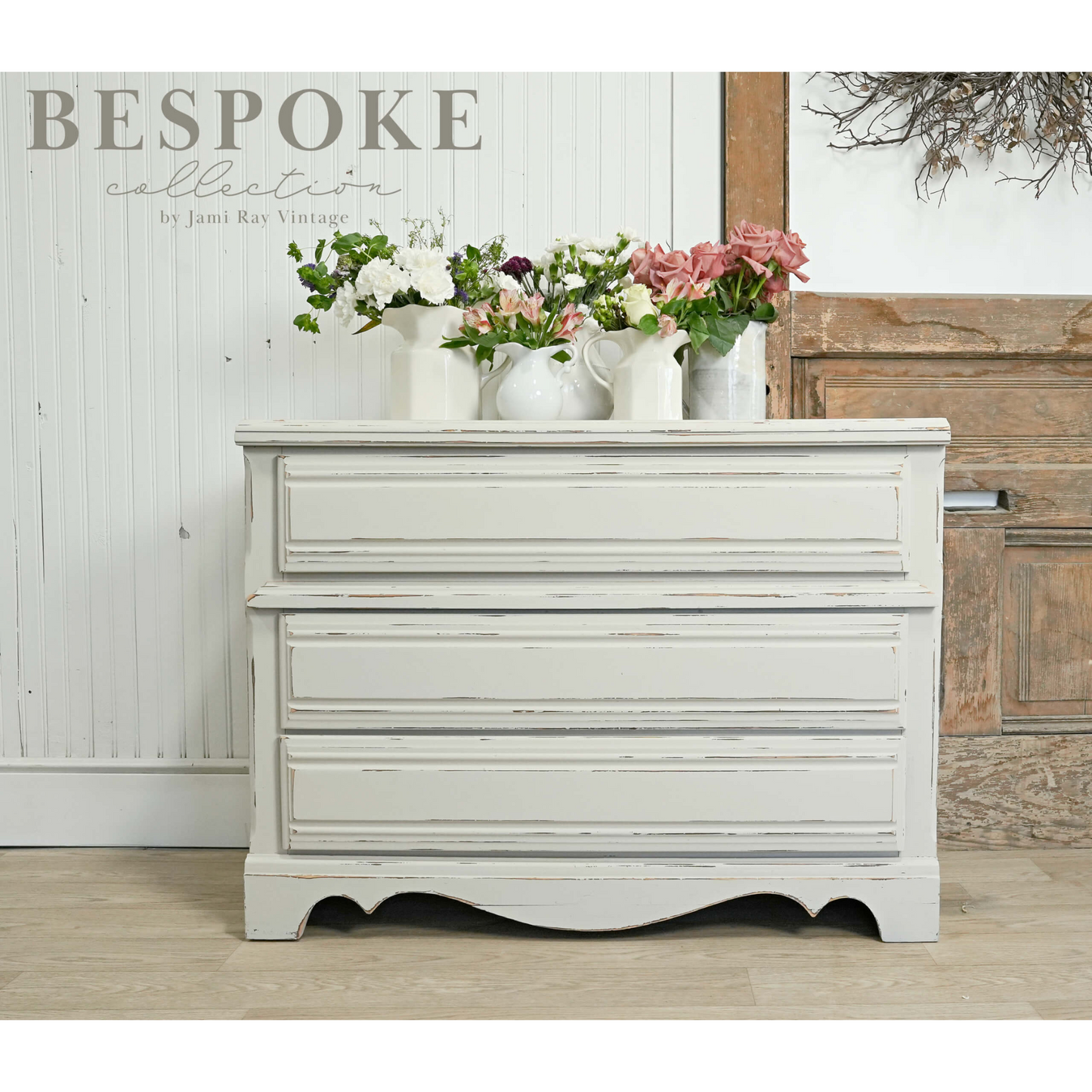 "Antique Ironstone" Bespoke Collection by Sweet Pickins Milk Paint. Color curated by Jami Ray Vintage. Example of product on furntiure. Available at Milton's Daughter.