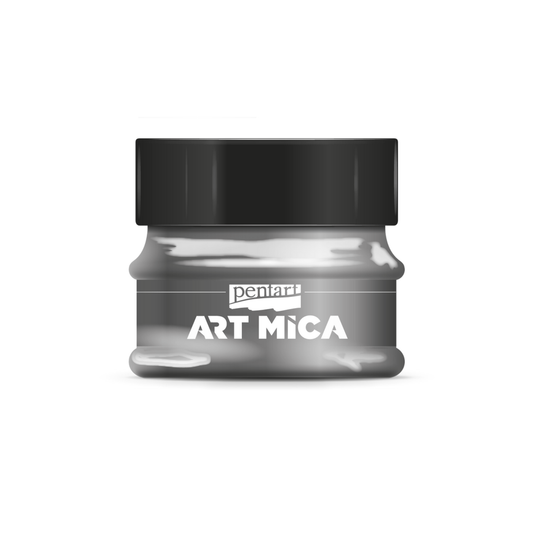 Jar of Pentart Art Mica powder on a white background