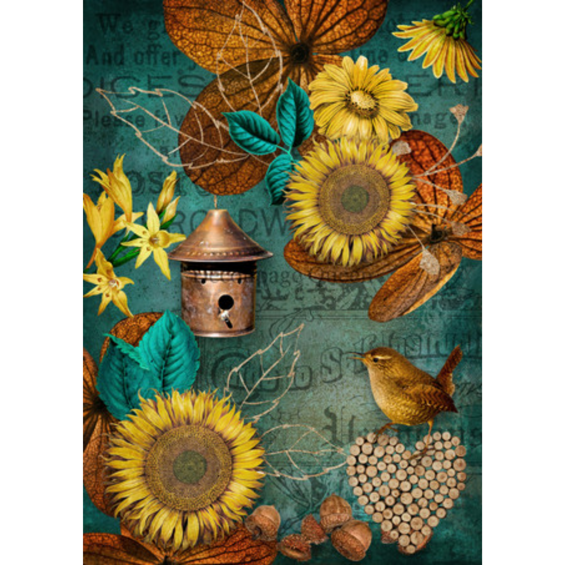 "Autumn Sunflowers" decoupage rice paper by Decoupage Queen. Available at Milton's Daughter.