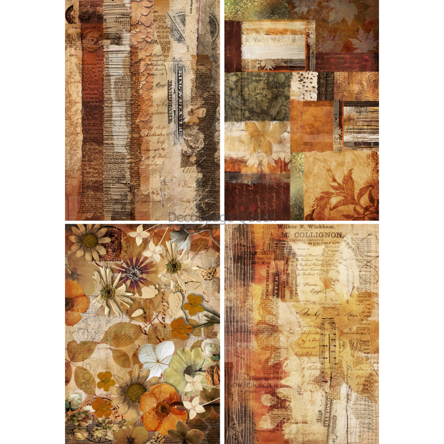 "Autumn Textures 4 Pack" decoupage rice paper by Decoupage Queen. Available at Milton's Daughter.